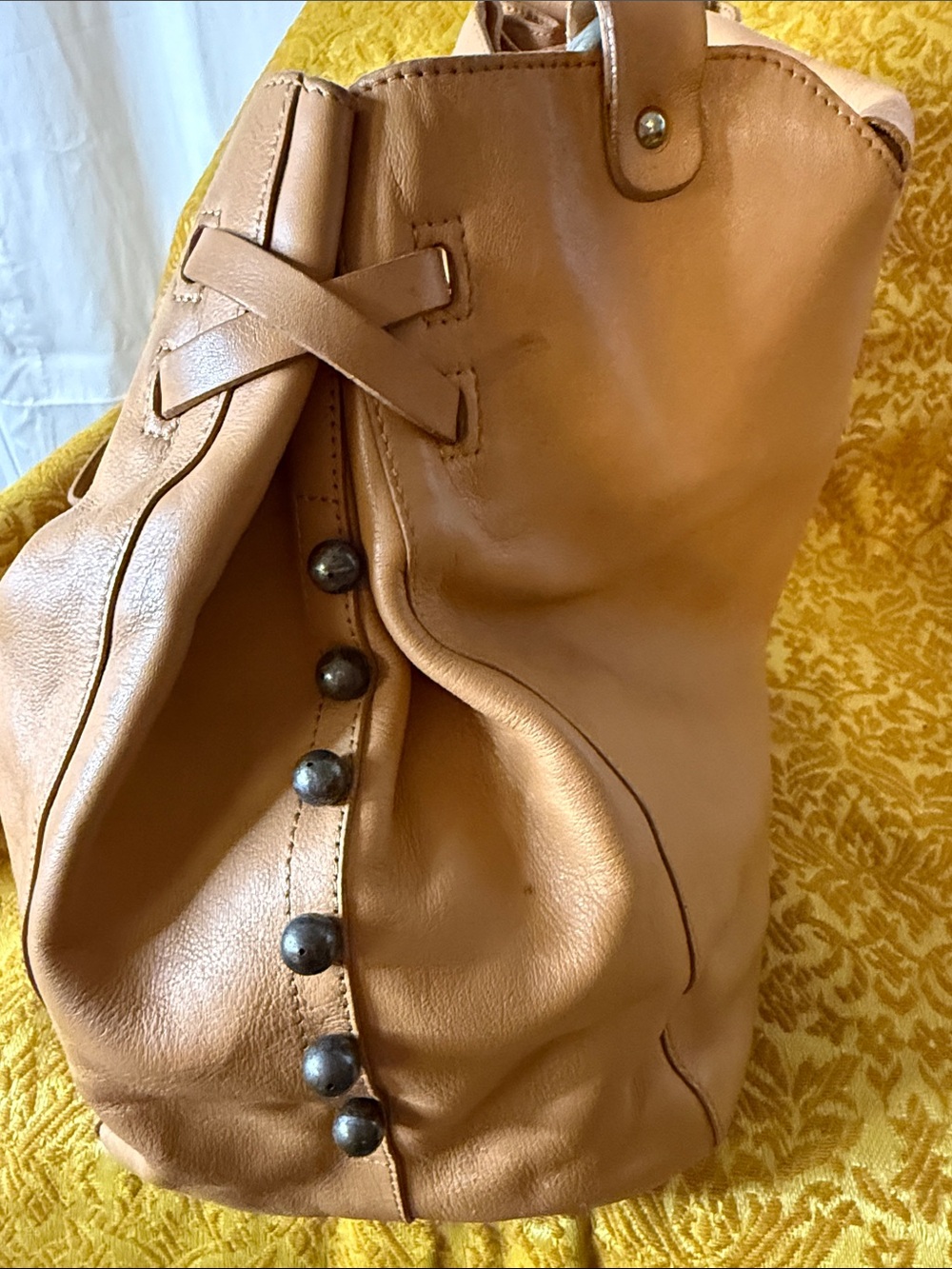 Brown Leather Shoulder Bag with Center Knot Accent - Picture 5 of 10